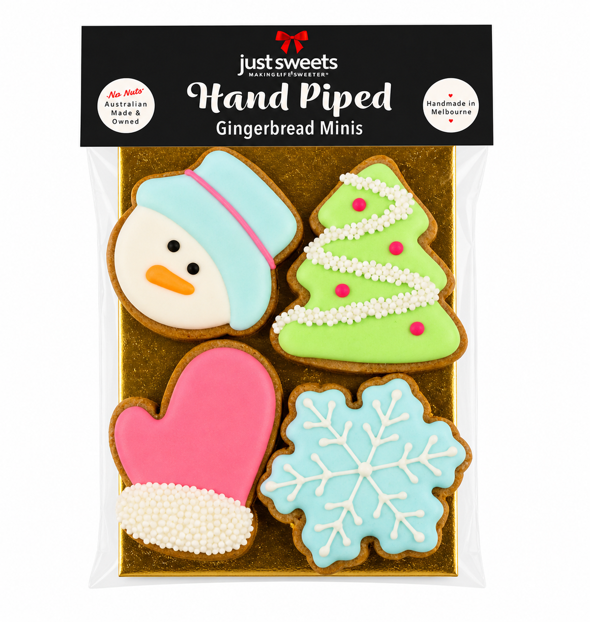 Hand Piped Snowman Set 4 Pack Gingerbread Minis 60g