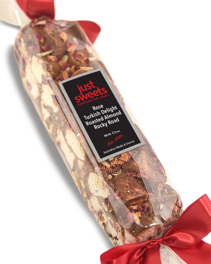 Milk Choc Rose Turkish Delight & Roasted Almond Rocky Road Bonbon 300g