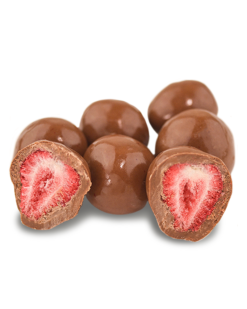 Milk Premium Couverture Chocolate Coated Freeze Dried Strawberries 150g