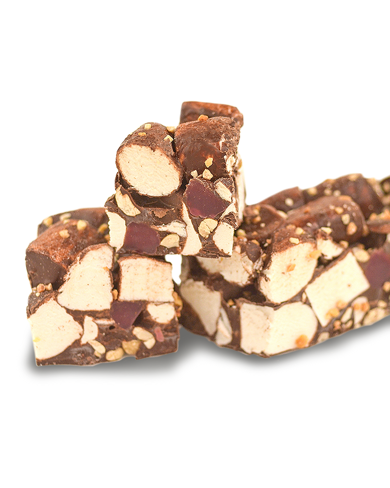 Raspberry Jellie & Roasted Peanuts Dark Choc Rocky Road 300g