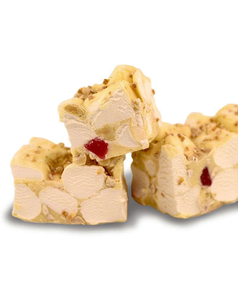 Raspberry Jellie & Roasted Peanuts White Choc Rocky Road 300g