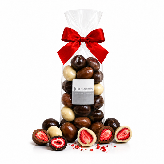 Assorted, Milk, White & Dark Choc Freeze Dried Strawberries 150g