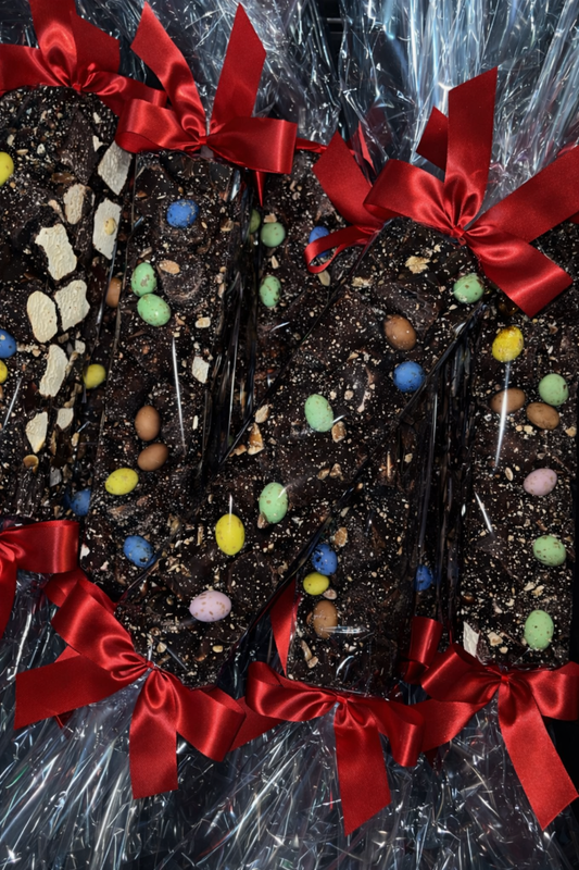 Dark Choc Raspberry Jellies & Roasted Peanuts & Easter Eggs Rocky Road 300g