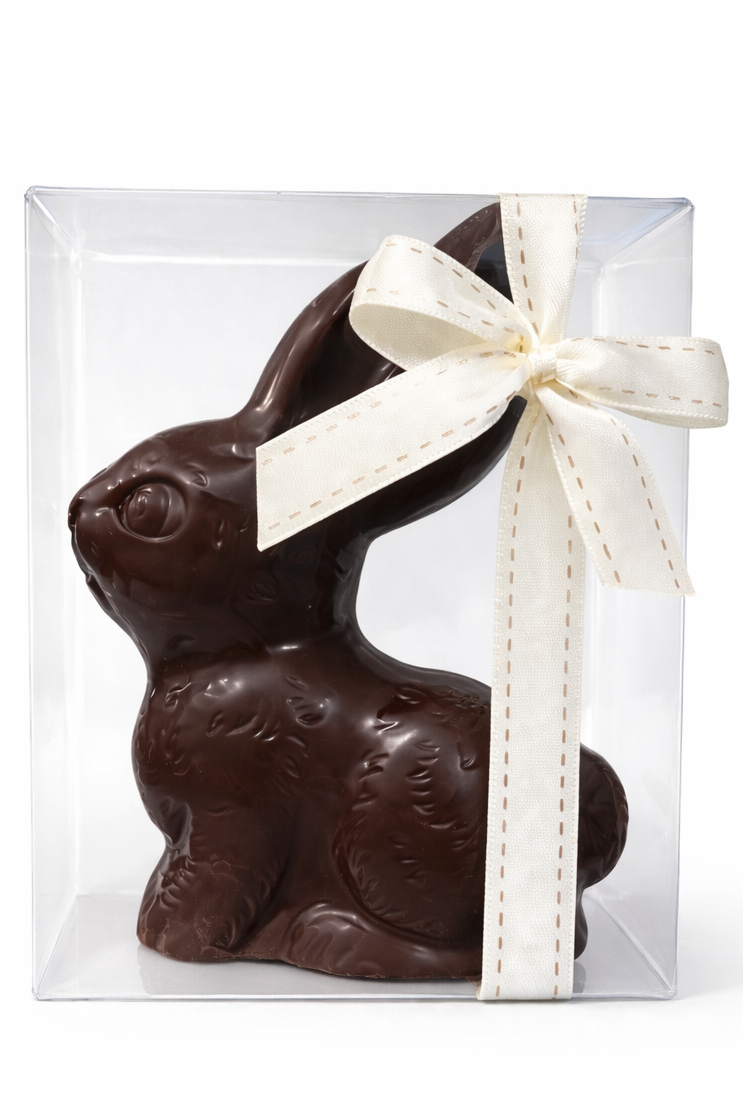 Dark Vegan Chocolate Picnic Bunny 70g - Acetate Gift Box with Bow  (Pickup in store only)