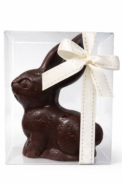 Dark Vegan Chocolate Picnic Bunny 70g - Acetate Gift Box with Bow  (Pickup in store only)