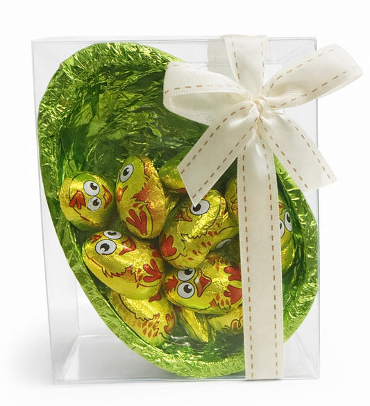 Easter Egg Half With Milk Choc Easter Chicken 200g - Acetate Gift Box With Bow (Pickup in store only)