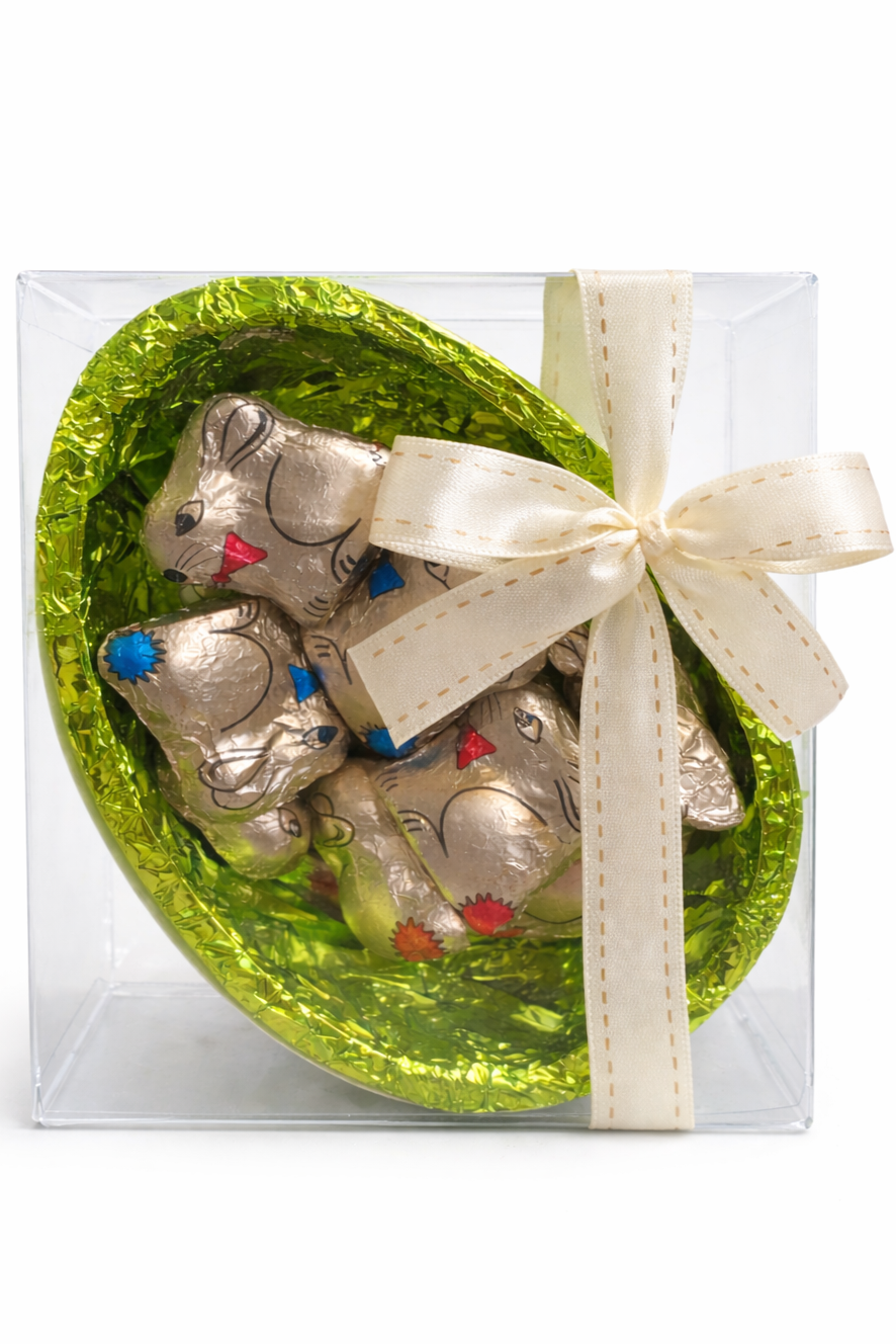 Easter Egg Half With Milk Choc Easter Rabbit 200g - Acetate Gift Box With Bow (Pickup in store only)