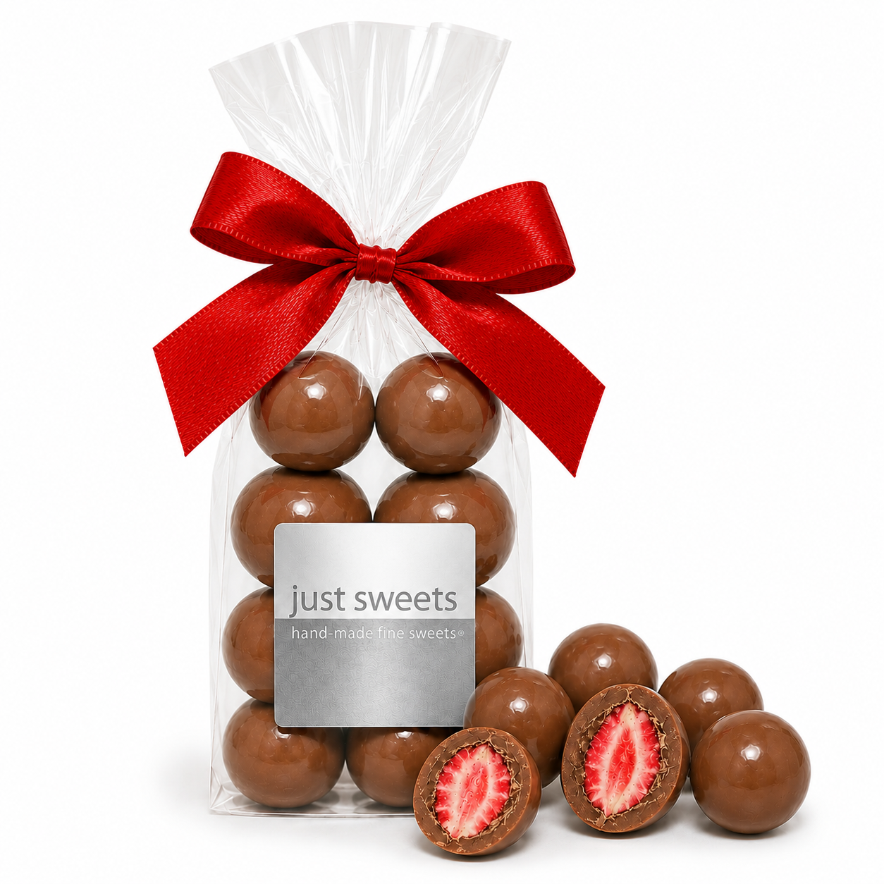 Milk Premium Couverture Chocolate Coated Freeze Dried Strawberries 150g
