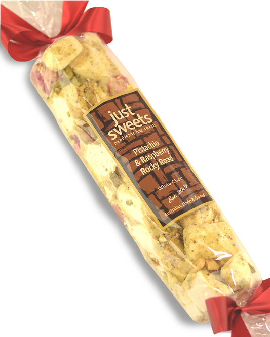 Pistachio & Raspberry White Choc Rocky Road 300g