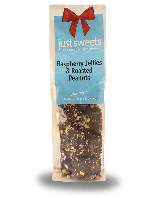 Raspberry Jellies & Roasted Peanuts Dark Choc 150g