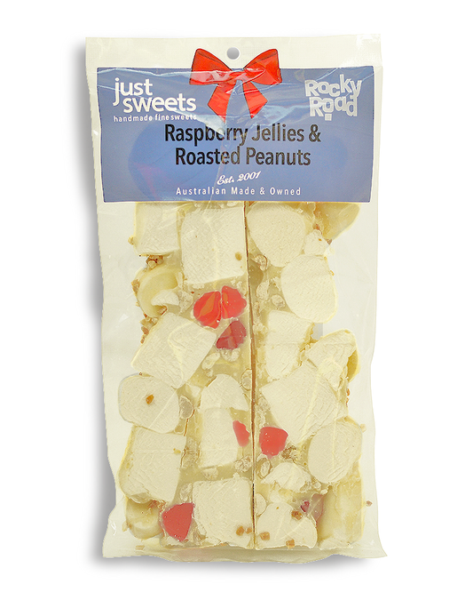 Raspberry Jellies & Roasted Peanuts White Choc 200g