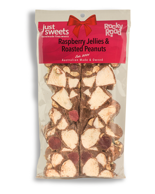 Raspberry Jellies & Roasted Peanuts Milk Choc 200g