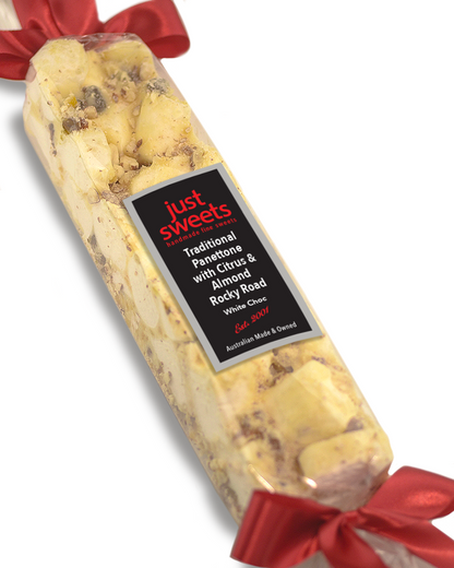 White Choc Traditional Panettone With Citrus & Almond Rocky Road Bonbon 300g
