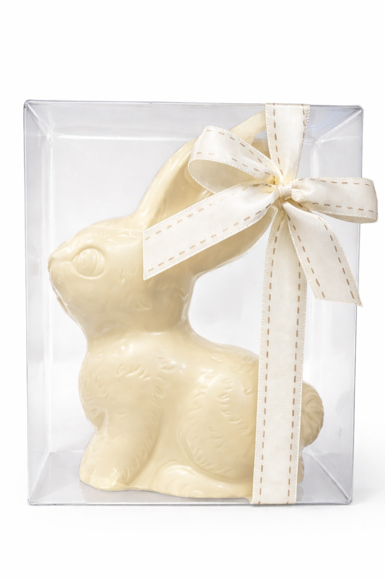 White Belgian Chocolate Sitting Bunny 70g - Acetate Gift Box with Bow  (Pickup in store only)