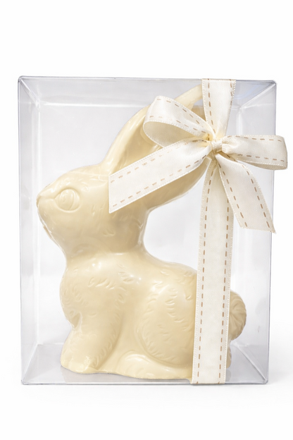 White Belgian Chocolate Sitting Bunny 70g - Acetate Gift Box with Bow  (Pickup in store only)