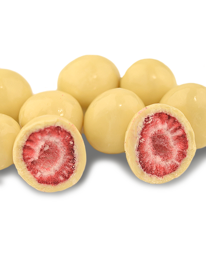 White Premium Couverture Chocolate Coated Freeze Dried Strawberries 150g