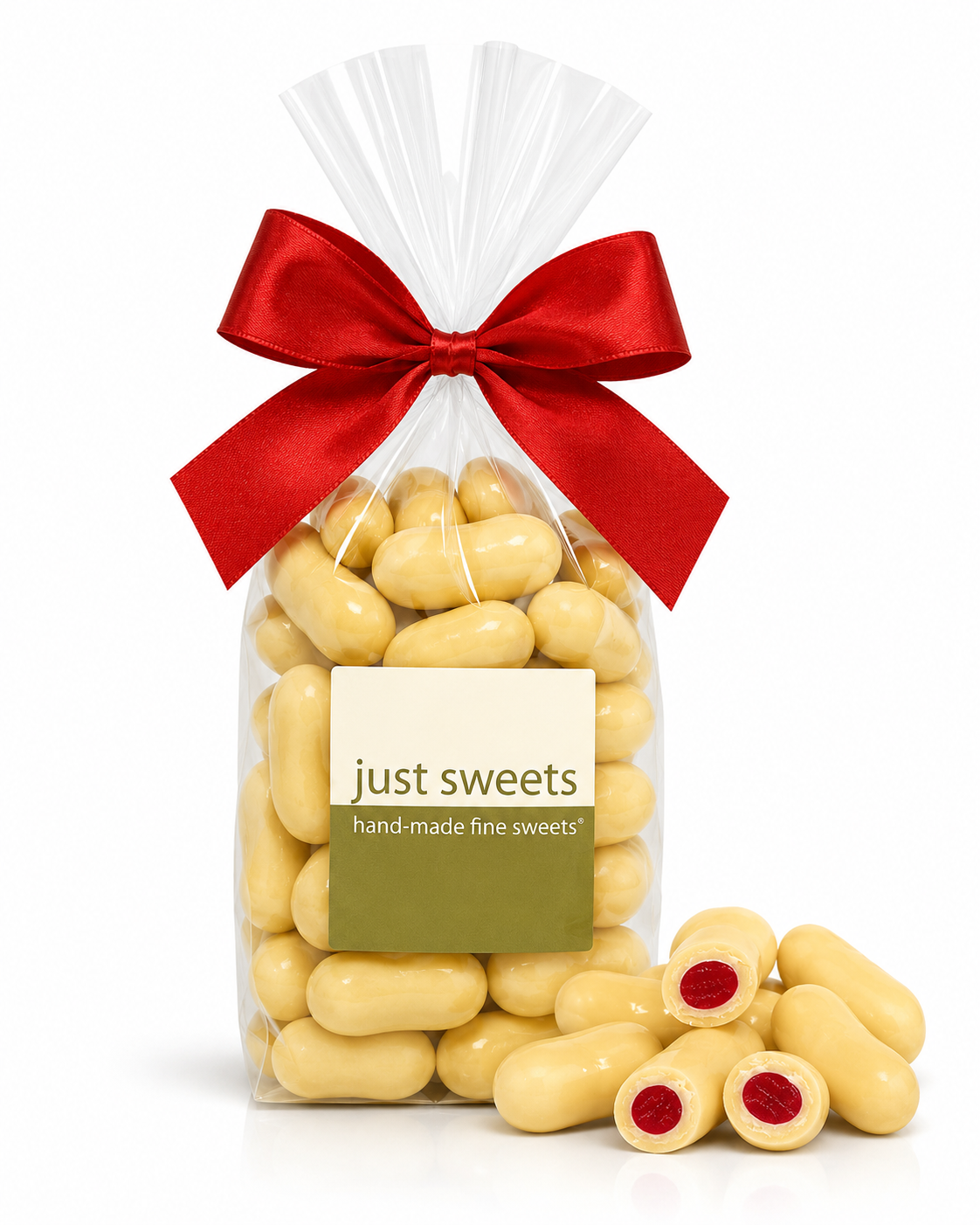 White Premium Couverture Chocolate Raspberry Licorice Bullets 250g
