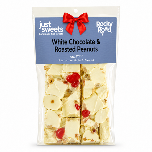Raspberry Jellies & Roasted Peanuts White Choc 200g